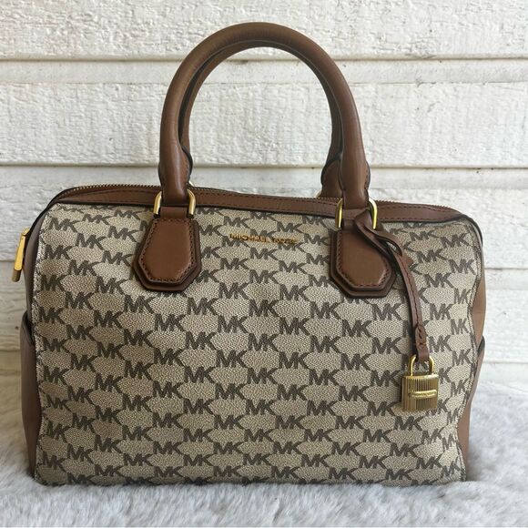 MICHAEL KORS Medium Mercer Heritage Duffle Boston Speedy Monogram Tote Bag - Picture 1 of 12